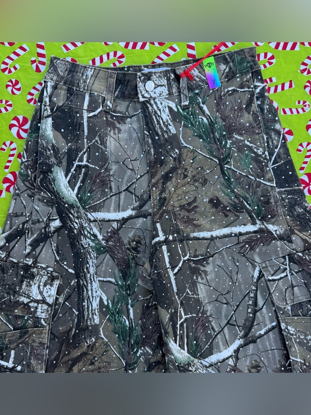 VBRT Rhinestone Camo Barrel Jeans Womens 7 W27 Baggy Cargo Y2K NWT XPT506 - Picture 5 of 16
